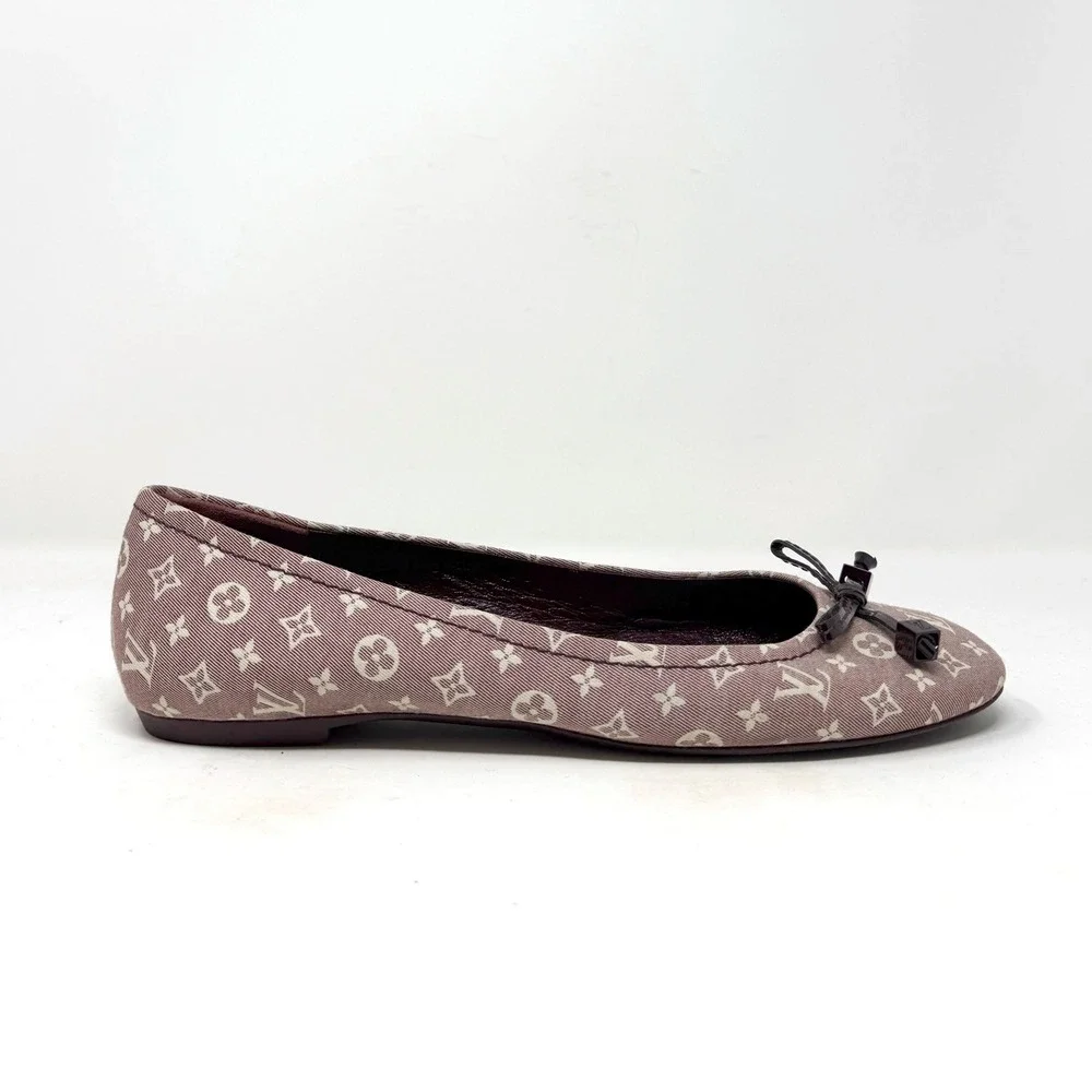 Louis Vuitton‎ Monogram Ballet Flats Patent Bow Taupe Canvas Size 39